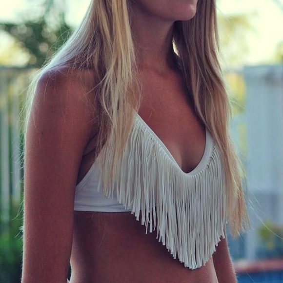l*space Other - L Space • White Fringe Halter Swim Bikini Top